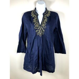 Lilly Pulitzer Women's Sarasota Beaded Tunic Top Size Small Navy Cotton